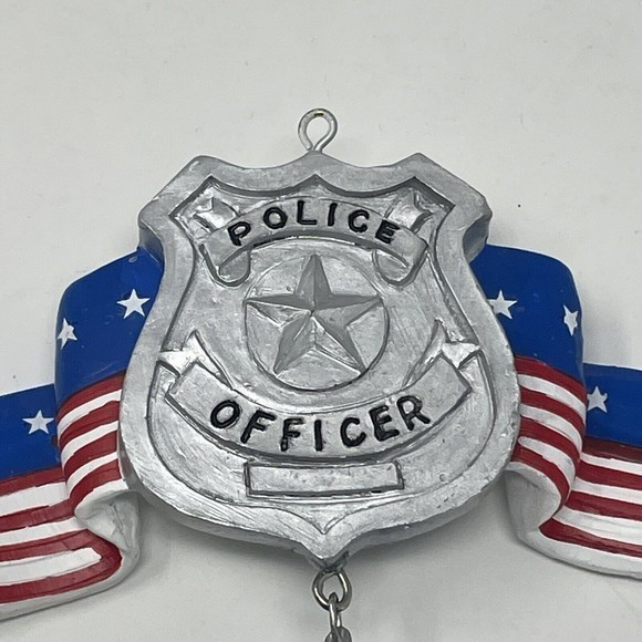 New CHRISTMAS  ORNAMENT‎ 3.5” resin police officer badge w/ hat red white blue - Picture 2 of 7